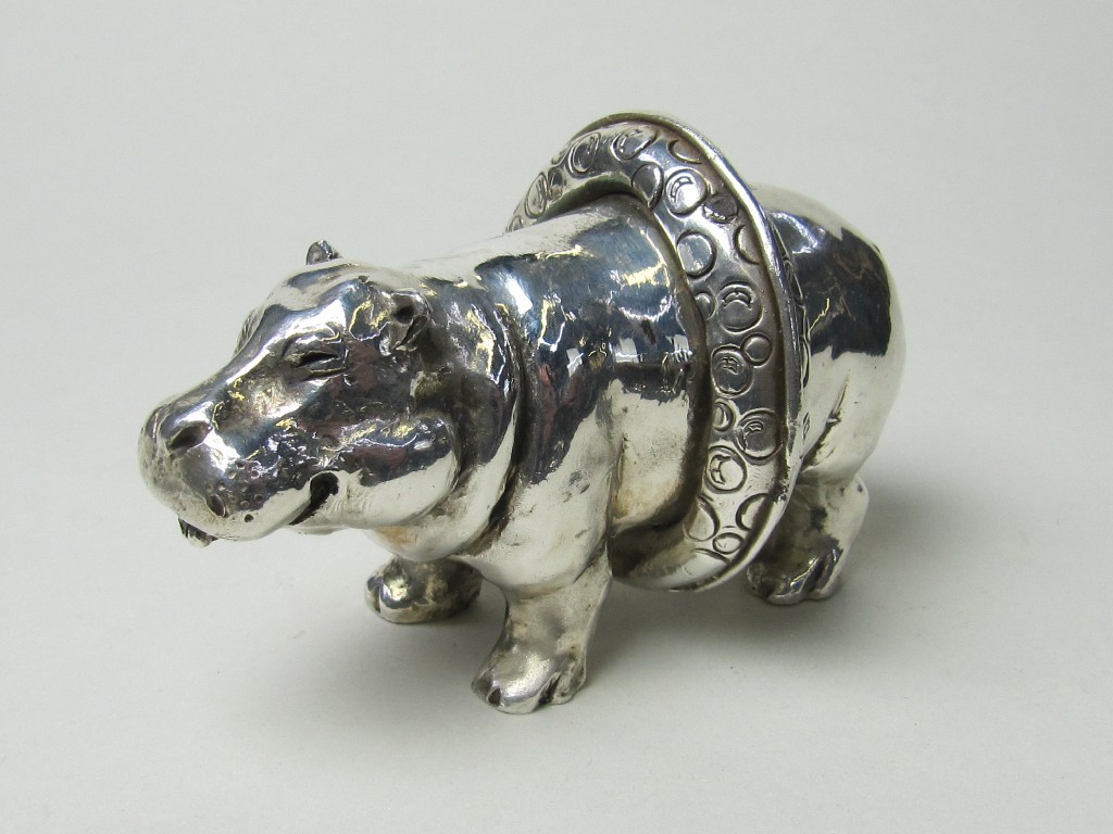 Appraisal: Silver figure of a hippo signed F X Scappaticci Sheffield