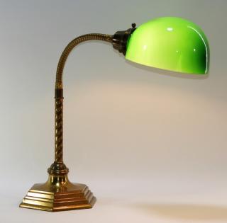 Appraisal: American Emeralite Brass Gooseneck Banker's Lamp UNITED STATES TH CENTURY