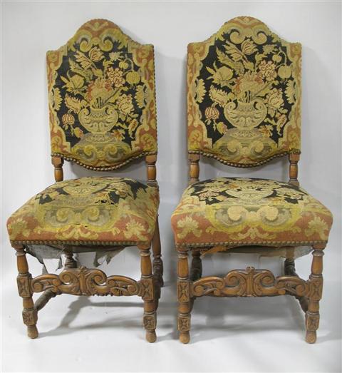 Appraisal: PAIR OF WILLIAM AND MARY STYLE CHAIRS The padded backs