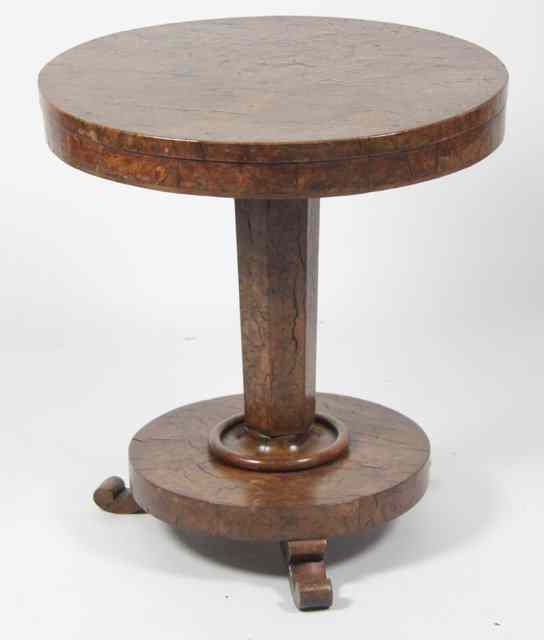 Appraisal: A th Century burr oak occasional table on hexagonal stem