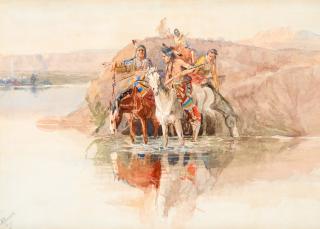 Appraisal: Charles M Russell - Scouting the Campwatercolor on paper inchessigned