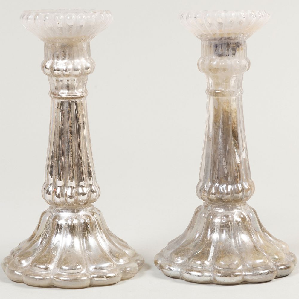 Appraisal: Pair of Mercury Glass Candlesticks x in diam Condition Minor