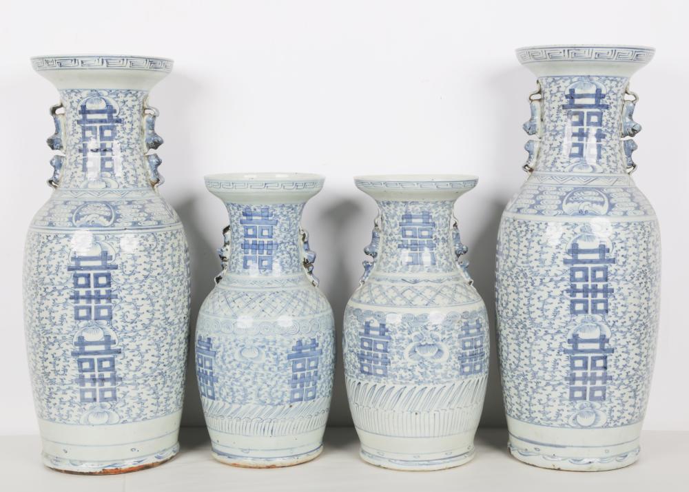 Appraisal: TWO PAIRS OF CHINESE BLUE WHITE PORCELAIN VASESProvenance The Estate