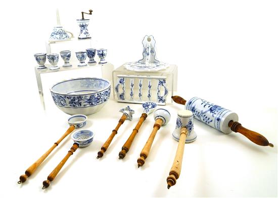 Appraisal: th C German Blue Onion unmarked kitchen accessories eighteen pieces