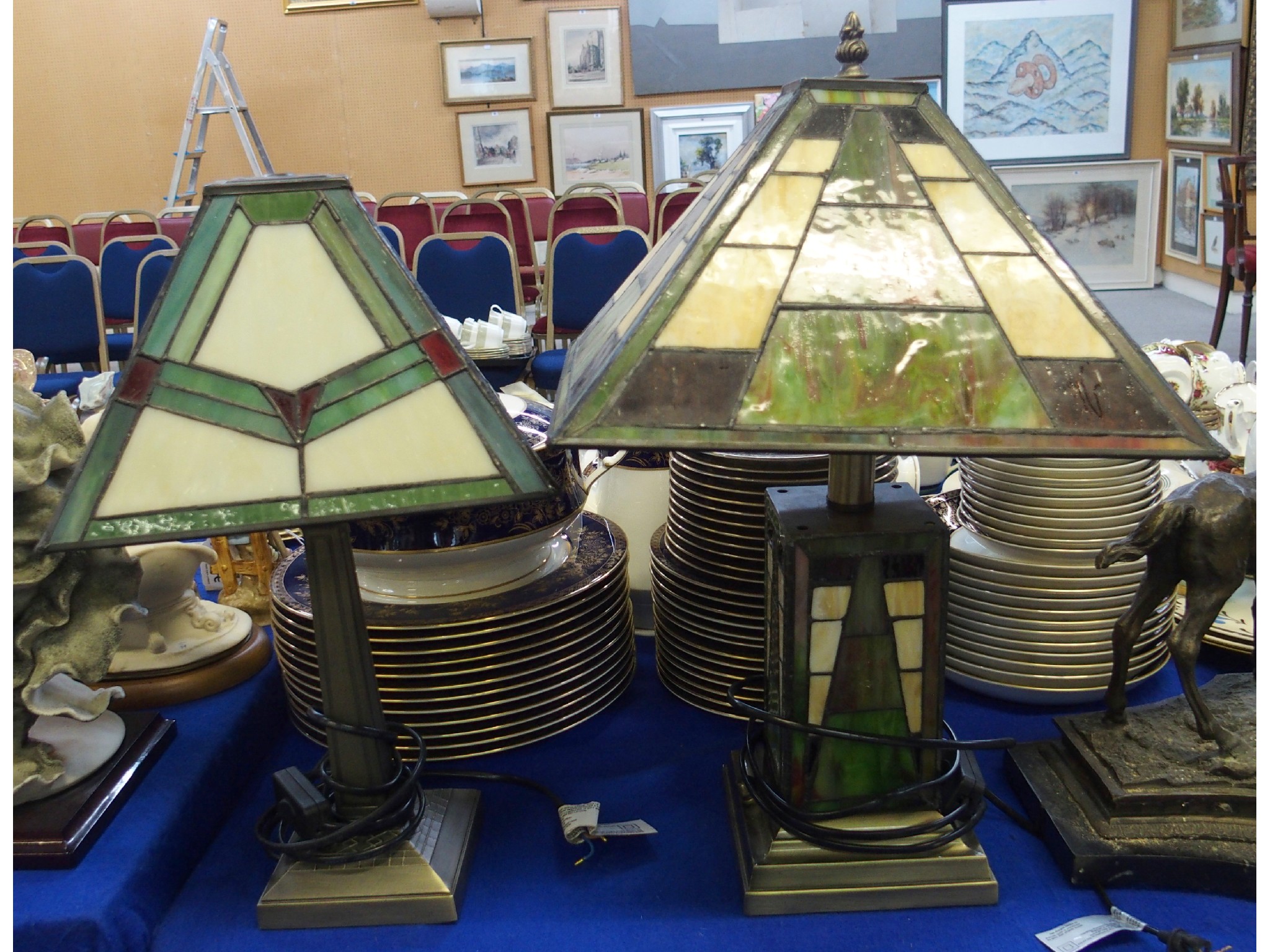 Appraisal: Two leaded and stained glass table lamps