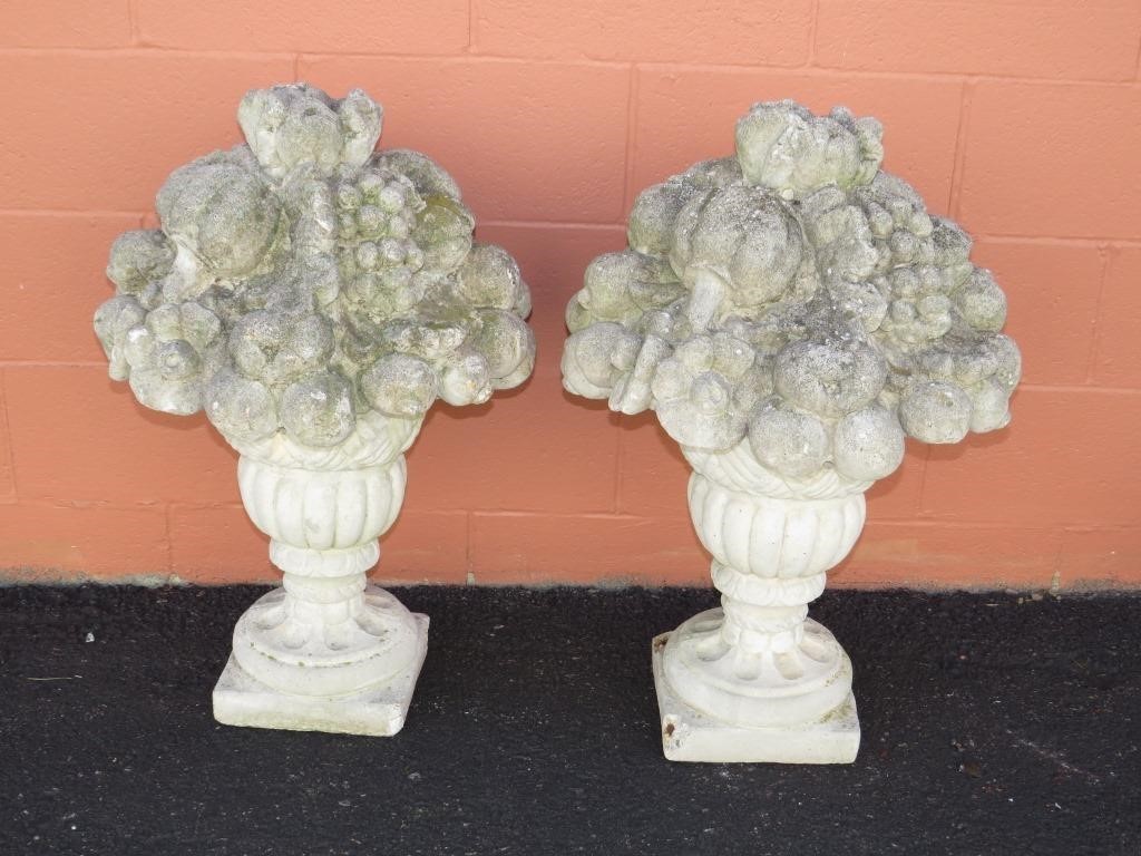 Appraisal: LARGE PAIR OF CONCRETE FRUIT URNSca mid th century cast