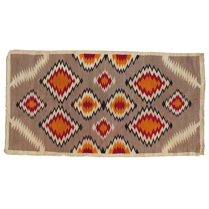 Appraisal: Navajo rug stylized diamond design in orange and red on