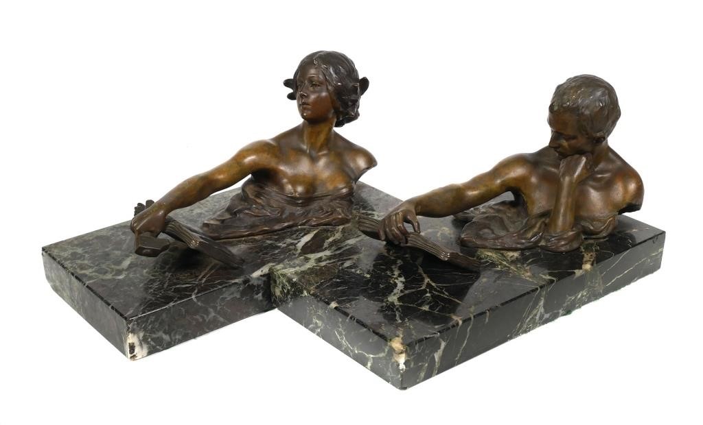 Appraisal: Pair of bronze book ends signed RUFF showing a woman