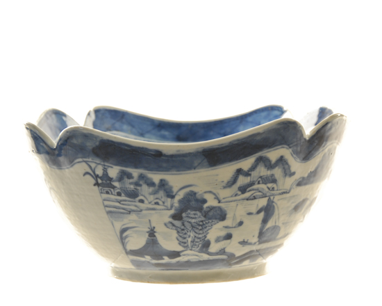 Appraisal: A th C Canton Bowl with indented corners with blue