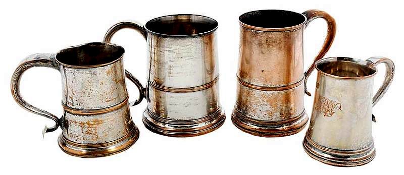 Appraisal: Four Silver on Copper Tankards French or English th th