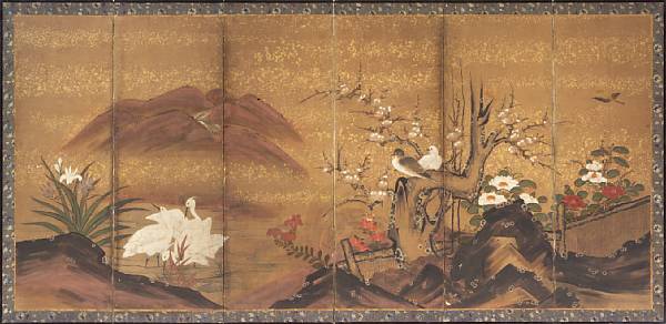 Appraisal: Kano School th Century Birds and Flowers Pair of mid-size