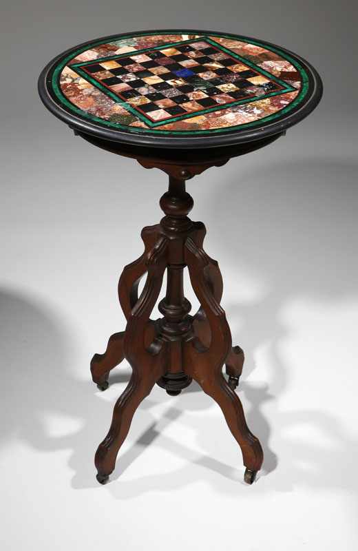 Appraisal: A Victorian stained-walnut and specimen marble chess occasional table Last