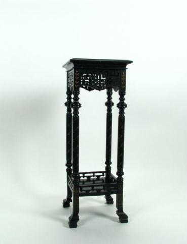 Appraisal: Oriental Style Plant Stand black painted finish spoon carved with