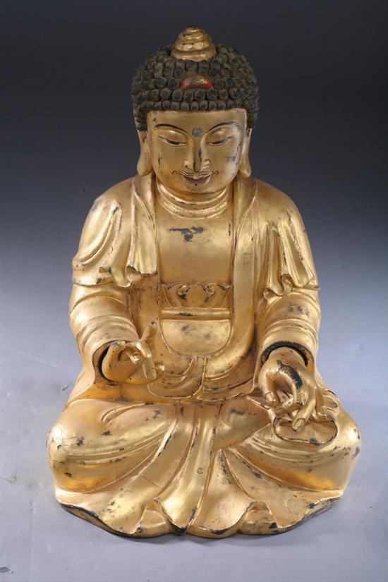 Appraisal: KOREAN GILT WOOD FIGURE OF BUDDHA Choson period - in