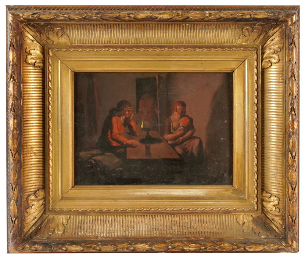 Appraisal: TH CENTURY FIGURES IN INTERIORoil on board signed and dated