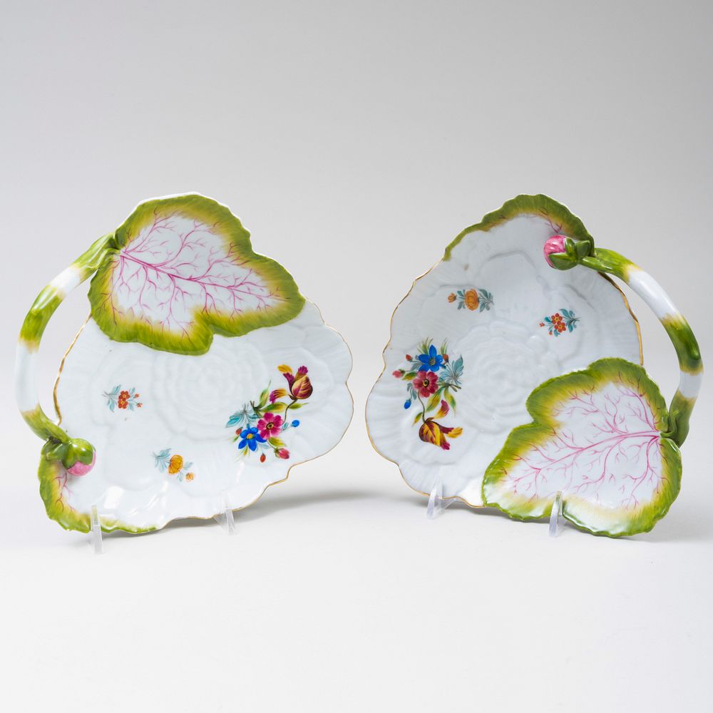 Appraisal: Pair of English Porcelain Leaf Shaped Dishes Unmarked x x