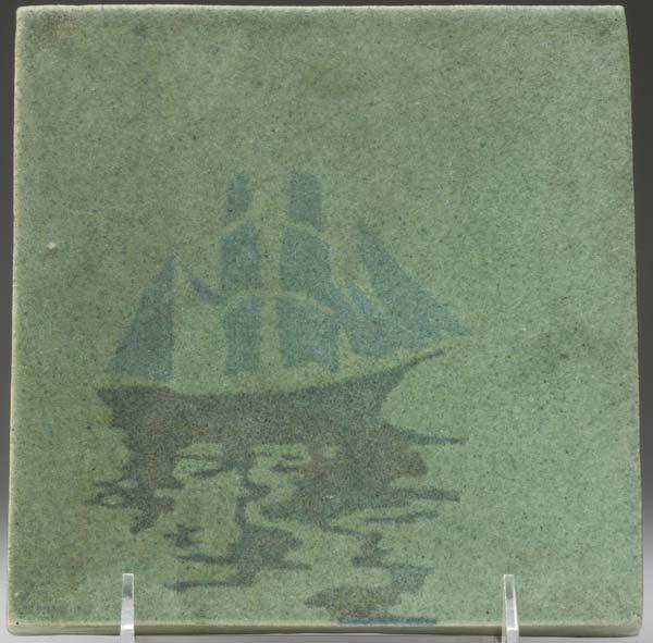 Appraisal: MARBLEHEAD Tile with a tall ship on calm waters in