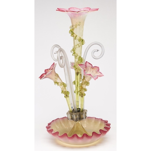 Appraisal: A Victorian cranberry and semi opalescent glass flower stand with