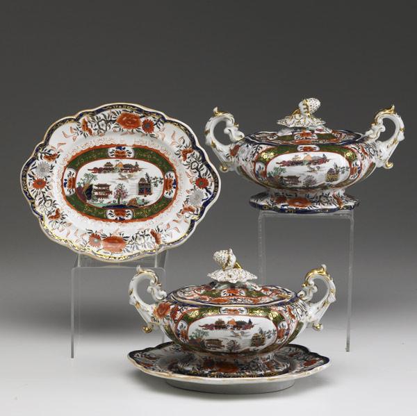 Appraisal: ENGLISH IRONSTONE Four matching pieces of Mason s Ironstone includes