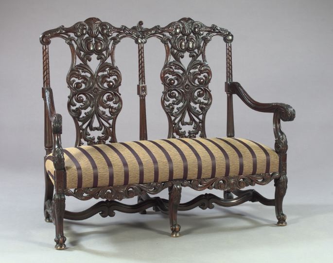 Appraisal: Carolean-Style Mahogany Settee early th century the bisected back with