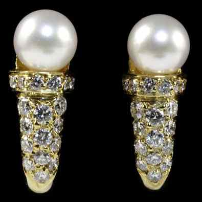 Appraisal: Tiffany Co k Pearl and Diamond Earrings Tiffany and Co