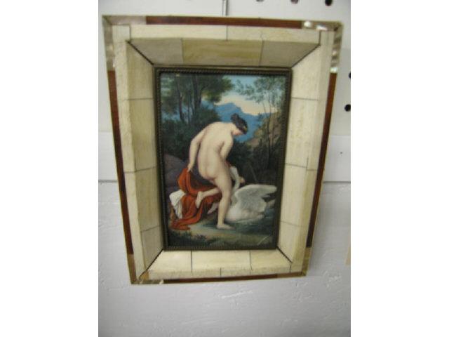 Appraisal: Miniature Painting on Ivory of Nude Woman swan Leda the