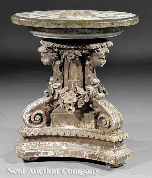 Appraisal: An Italian Carved Giltwood and Specimen Marble Gu ridon early