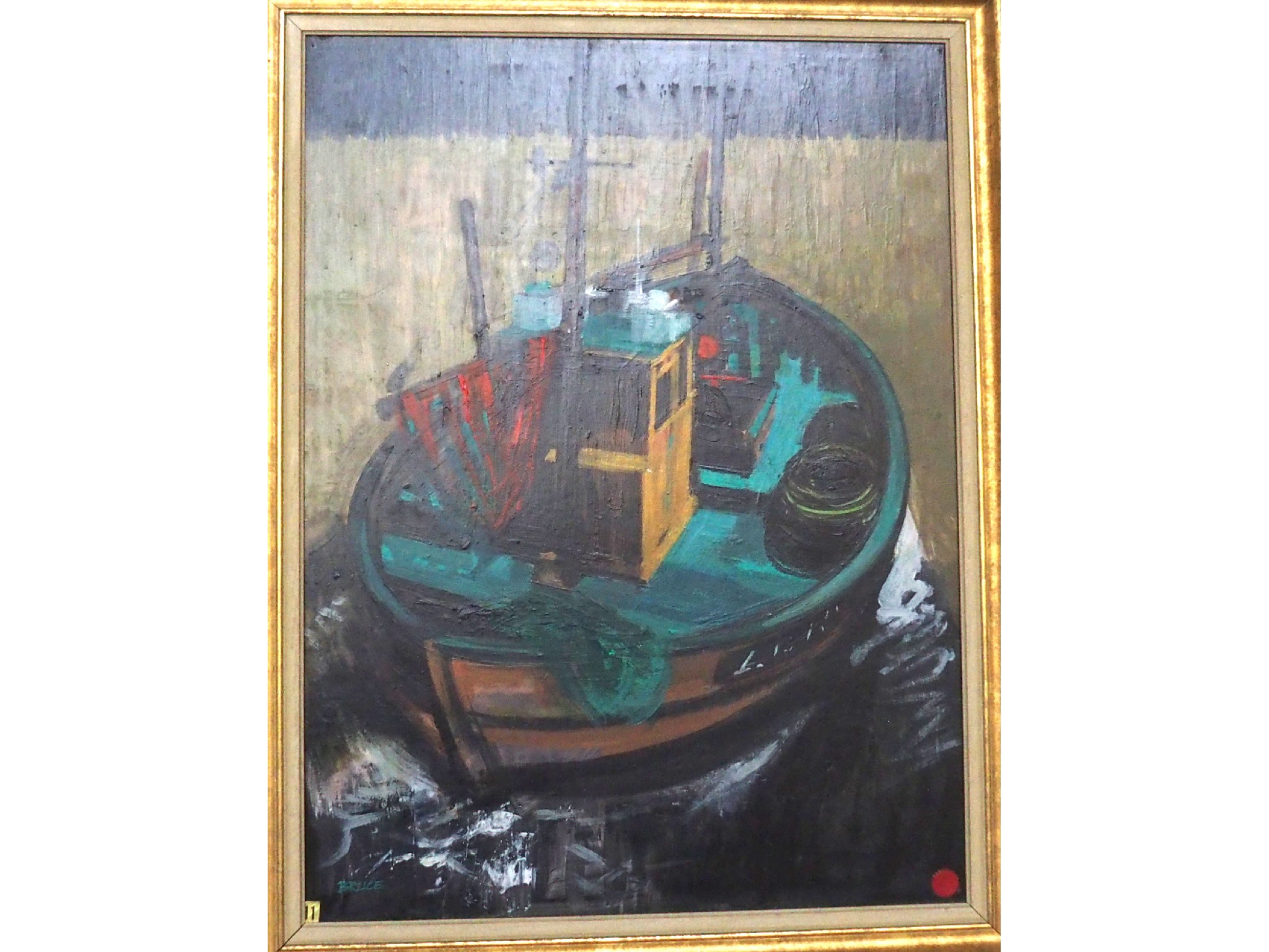 Appraisal: SCOTTISH SCHOOL th Century Fishing Trawler signed Bruce oil on