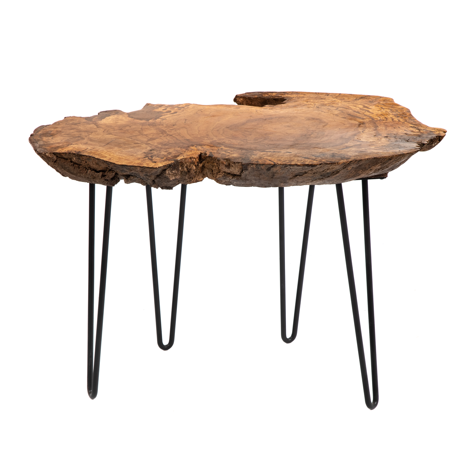 Appraisal: LIVE EDGE OCCASIONAL TABLE ON METAL LEGS st century hand