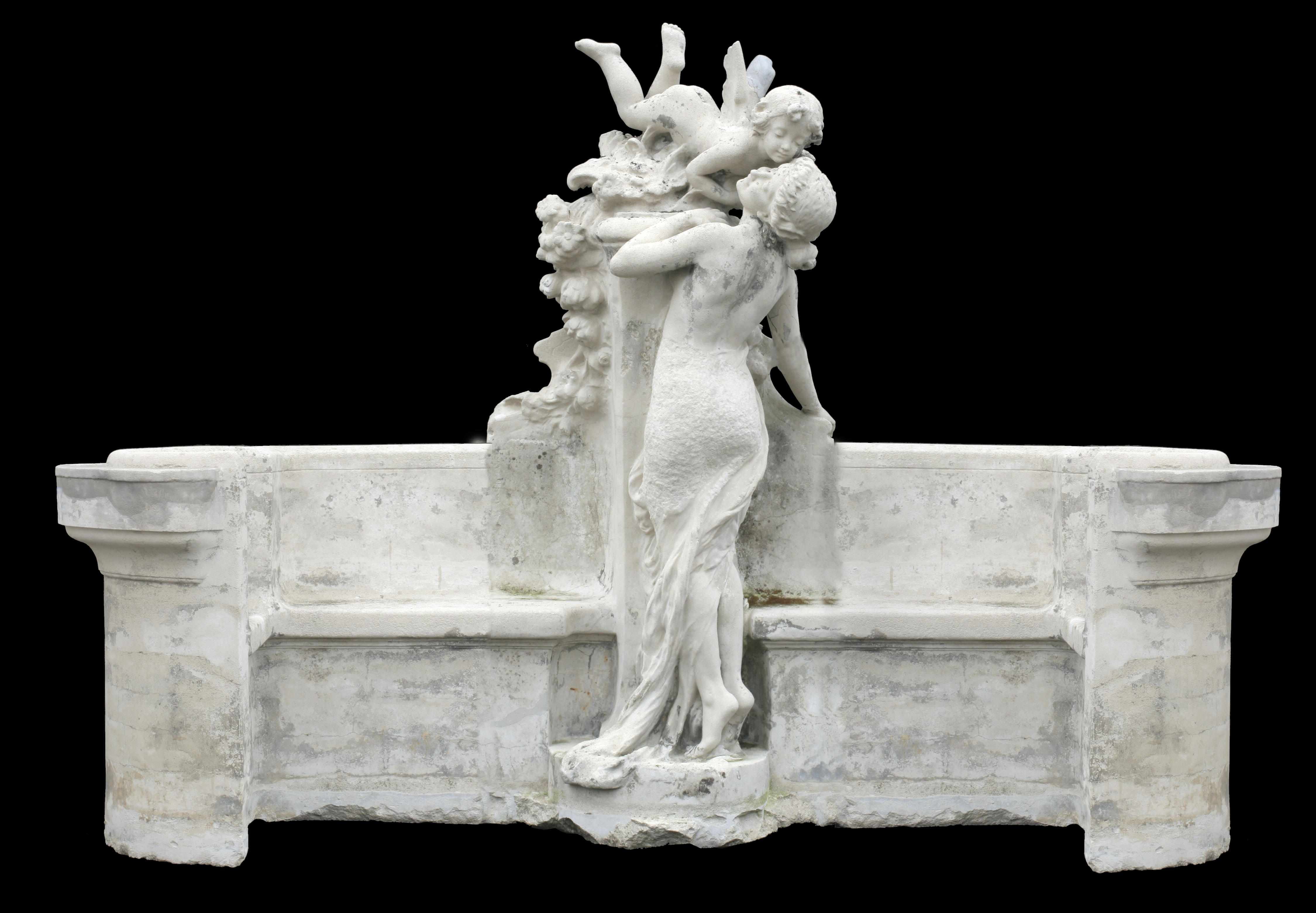 Appraisal: An imposing French Belle poque carved limestone bench late th