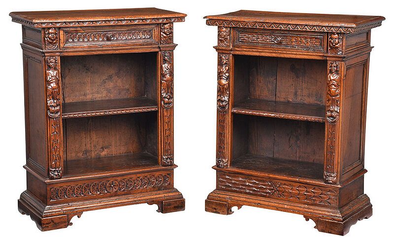 Appraisal: Pair Italian Baroque Style Walnut Side Cabinets probably th century