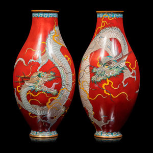 Appraisal: Two Pairs of Japanese Cloisonn Enamel 'Dragon' Vases EARLY TH