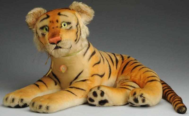 Appraisal: Very Large Steiff Tiger Beautiful vintage hand-striped golden mohair tiger