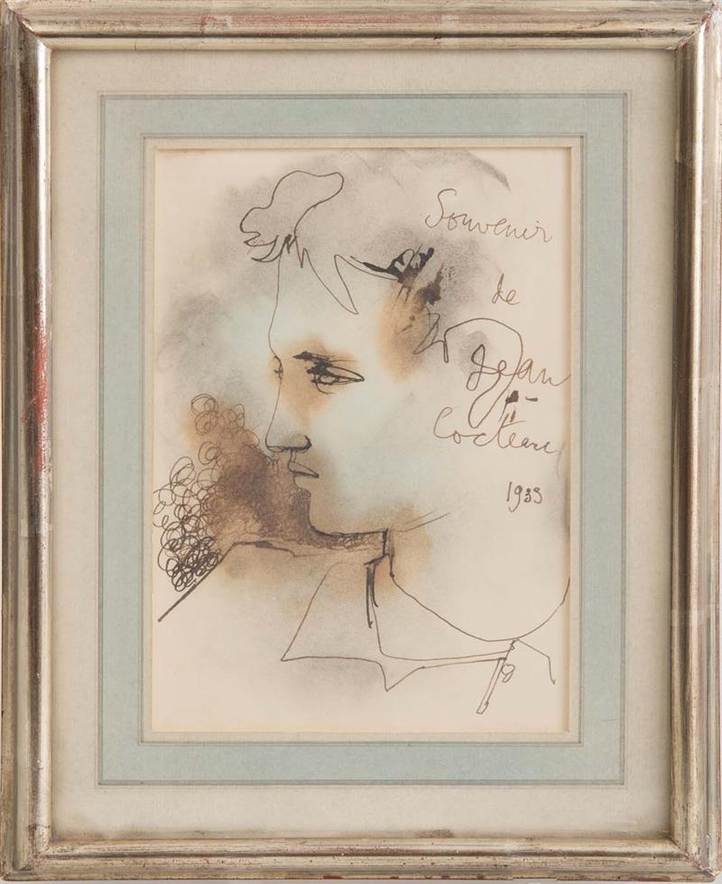 Appraisal: JEAN COCTEAU - SOUVENIR Ink and wash on paper dated