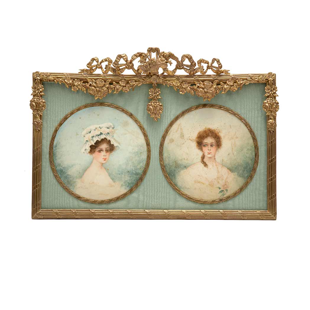 Appraisal: Louis XVI Style Gilt-Metal Double Portrait Picture Frame Of rectangular