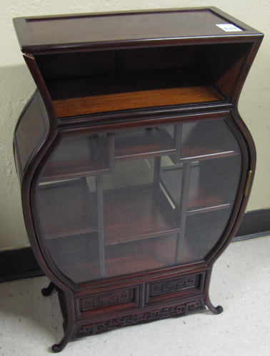 Appraisal: PETITE CHINESE ROSEWOOD CURIO CABINET of footed vasiform shape with