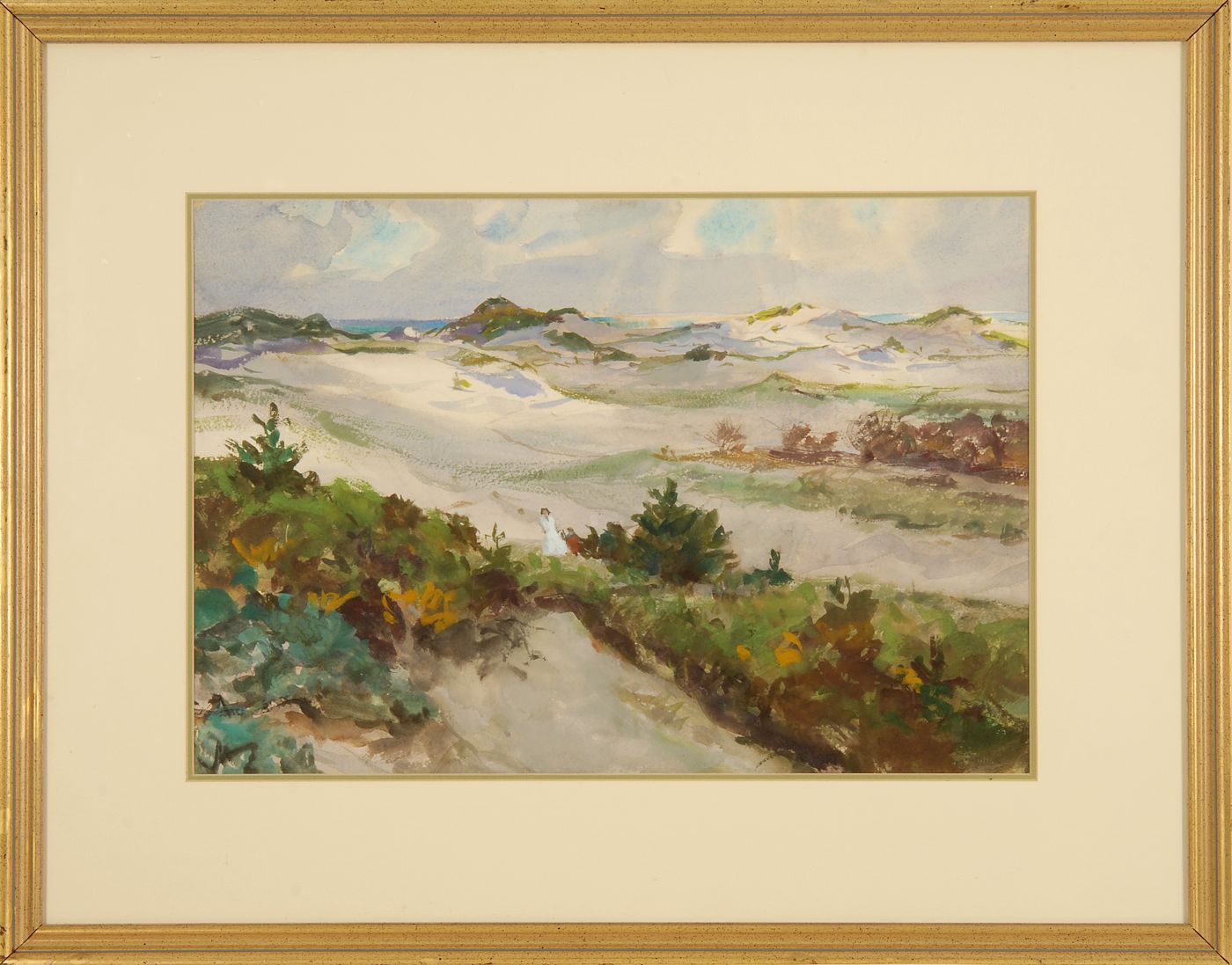 Appraisal: ATTRIBUTED TO JOHN WHORFAmerican - Walking through the dunes Watercolor