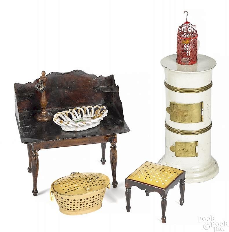 Appraisal: Rock Graner painted tin doll house accessories Rock Graner painted