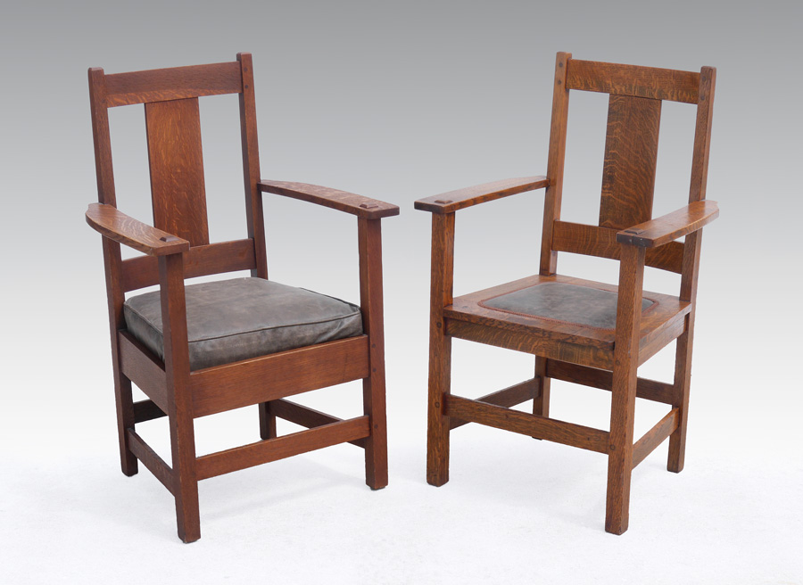 Appraisal: PAIR OF SIGNED LIMBERT ARTS CRAFTS MISSION OAK ARMCHAIRS One