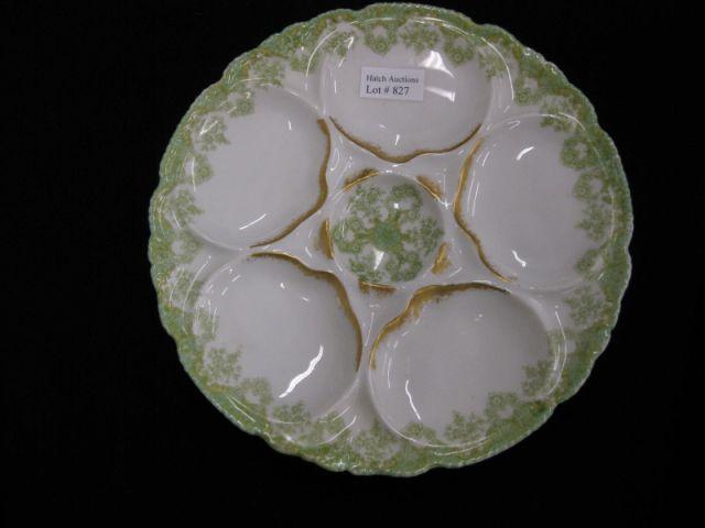 Appraisal: Haviland Limoges Porcelain Oyster Plate green floral garland gold trim