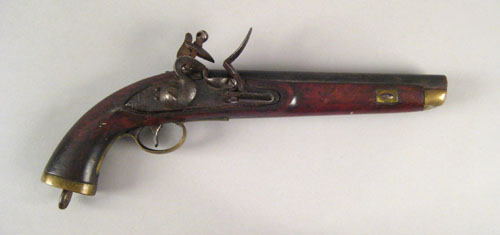 Appraisal: Belgian or French flintlock pistol approx caliber brass trigger guard