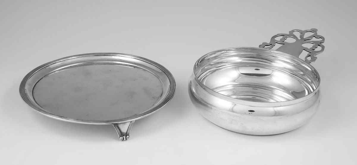 Appraisal: TIFFANY STERLING PORRINGER AND FOOTED PLATE To include Reproduction of