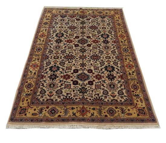 Appraisal: RUG Mahal ' x ' beige field with saffron border