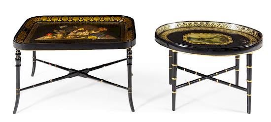 Appraisal: Two Victorian Painted Tole Tray Tables Height of tallest x