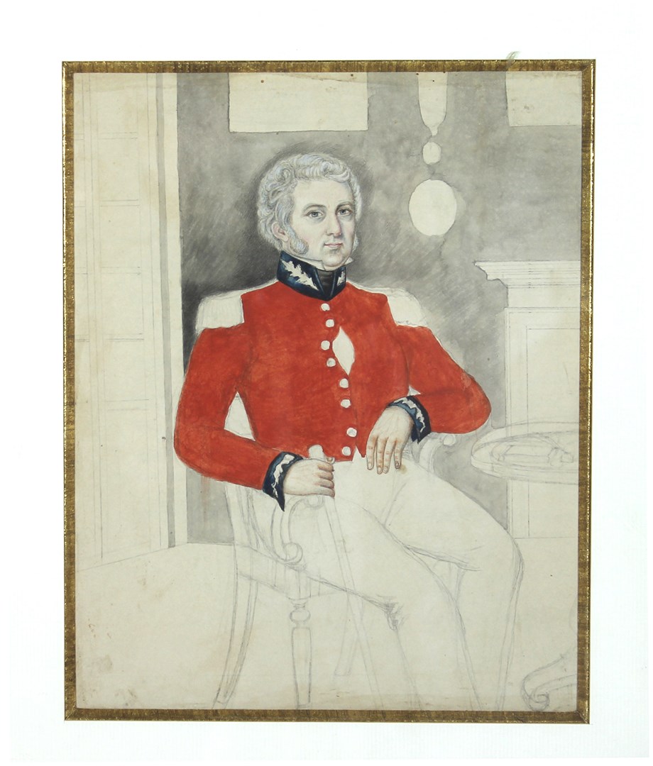 Appraisal: A Company school portrait of a British officer India early