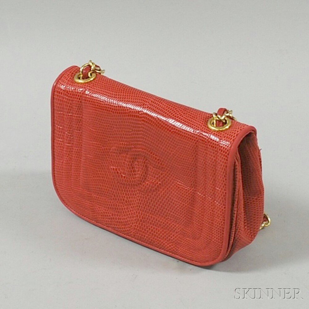 Appraisal: Chanel Red Leather Snake Skin-pattern Shoulder Bag with stitched interlocking