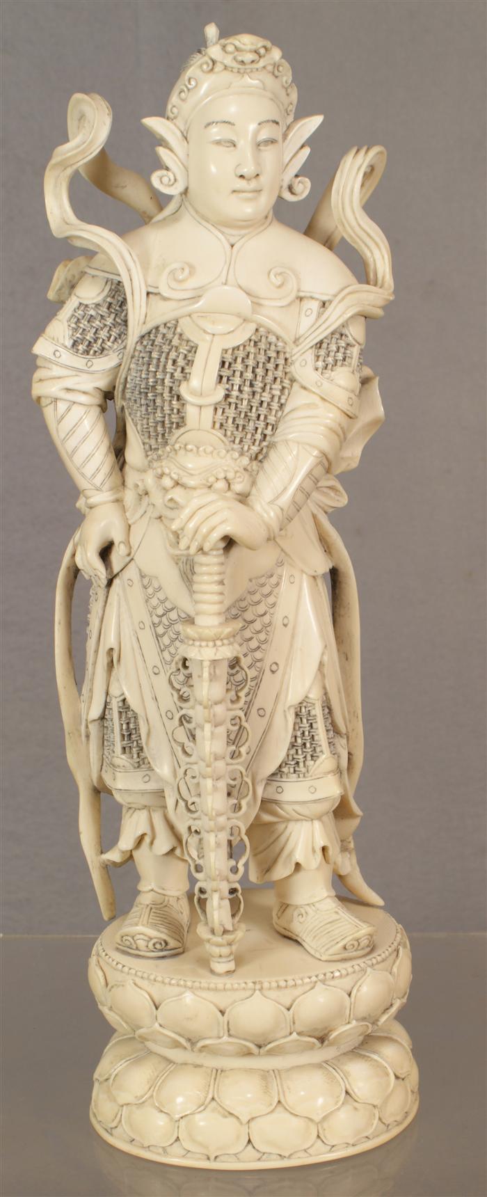 Appraisal: Carved ivory warrior approximately high signature to base th c