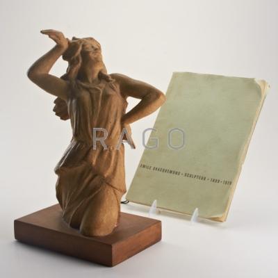 Appraisal: EMILE BRACQUEMOND Terra cotta sculpture of dancing woman on wood