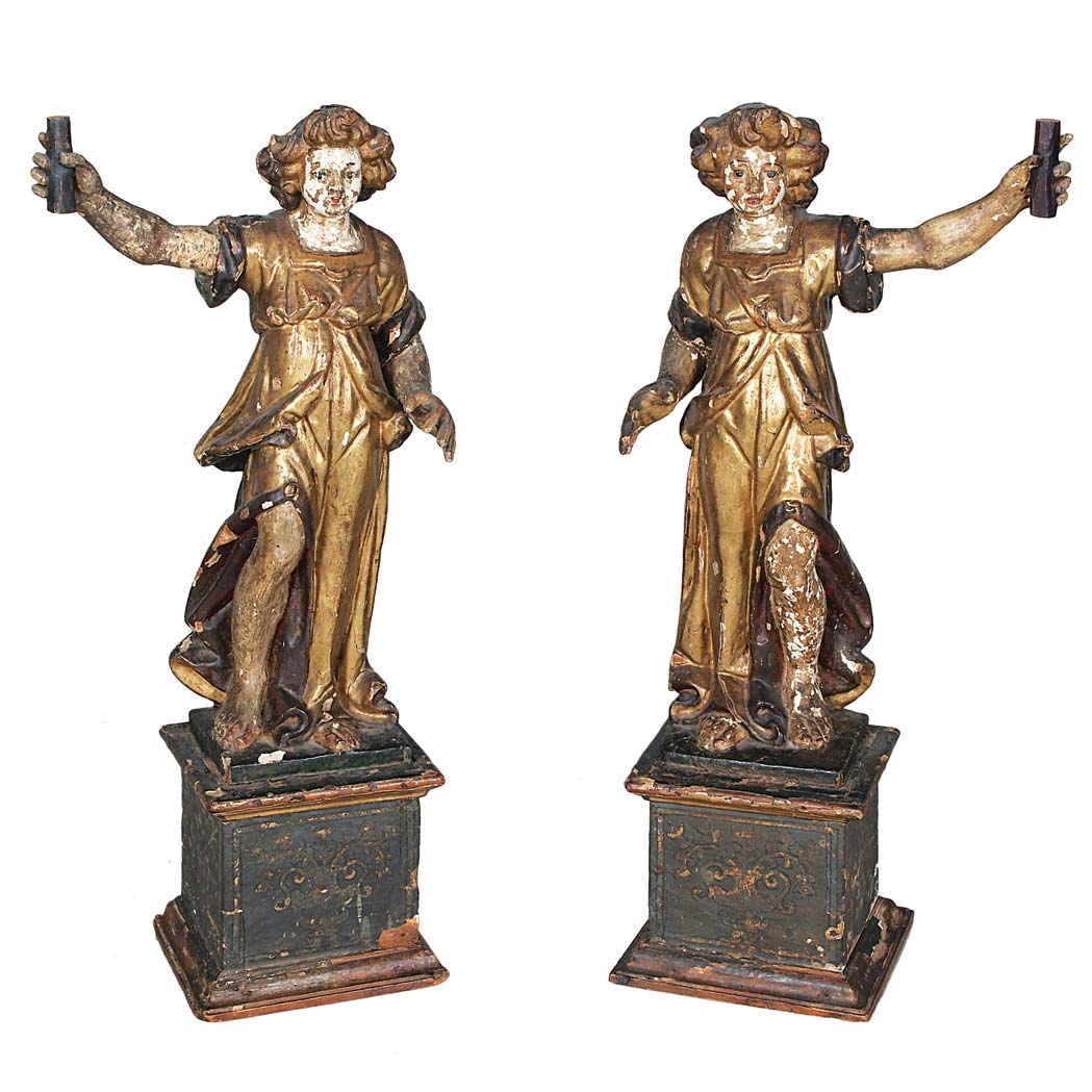 Appraisal: Pair of Italian Baroque Painted and Parcel Gilt Figures of