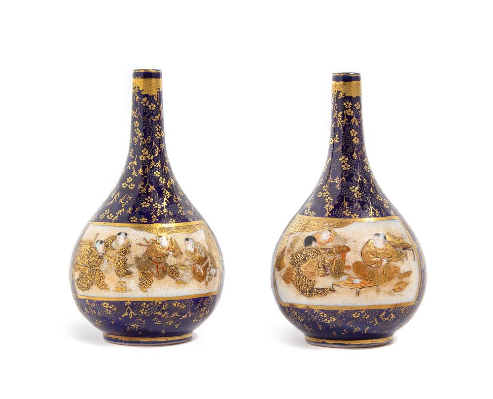 Appraisal: A Small Pair of Japanese Satsuma Porcelain Vases A Small